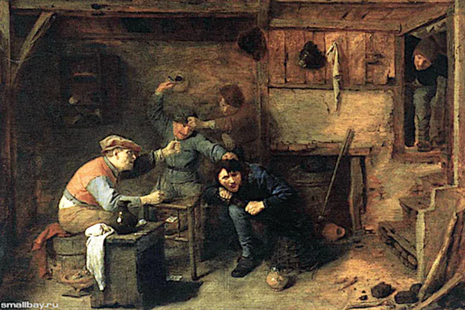 Адриан Браувер «Драка крестьян при игре в карты» (1635)